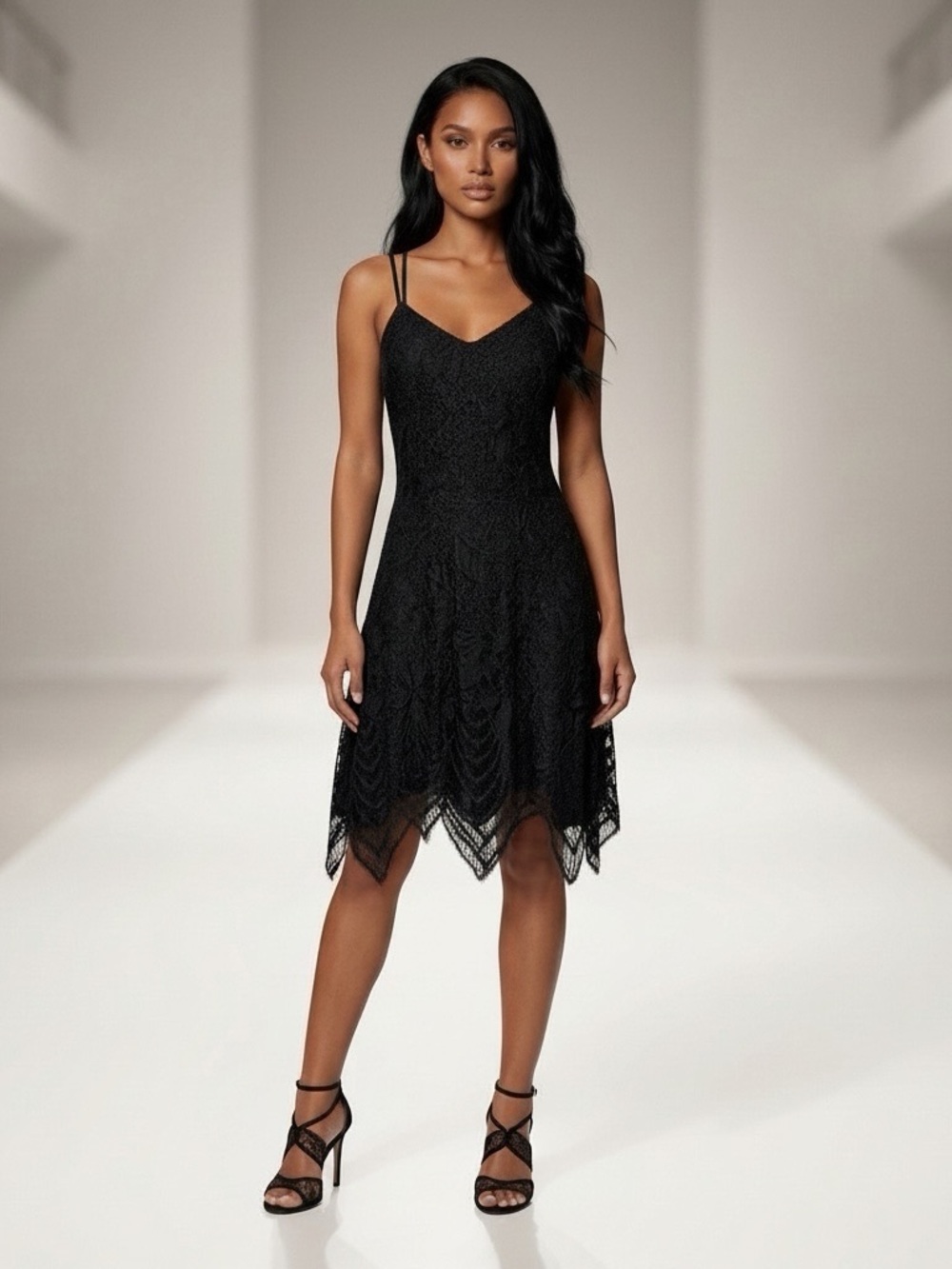 Sugarcloth Black Lace Open Back Midi Dress Size Large